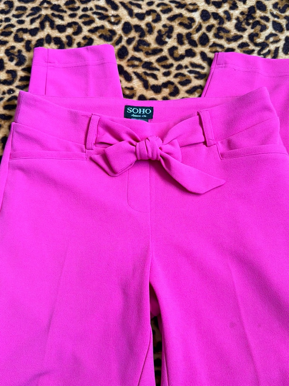 SOHO Bright Pink High-Waist Tie-Front Trousers